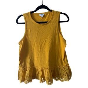 J Crew Mustard Yellow Ruffle Sleeveless Top